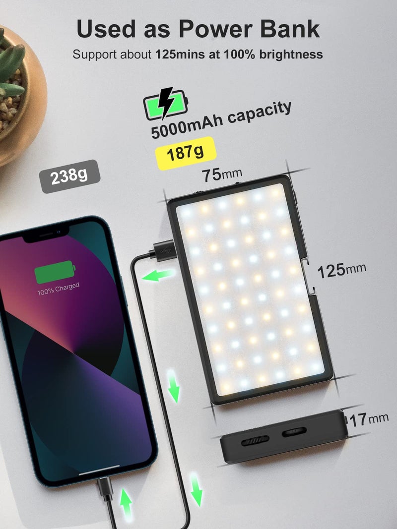 MOMAN LED Video Light, Moman Camera Light for Photography, Portable 5000mAh Video Recording Lights with Cold Shoe, Mini Light CRI 98+ Dimmable 2500-9000K Video Lighting, On-Camera-LED-Video-Light - Image 3